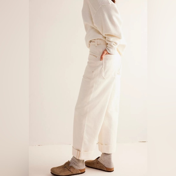 Free People We The Free Palmer Cuffed Jeans NWOT Eggshell - Picture 2 of 6